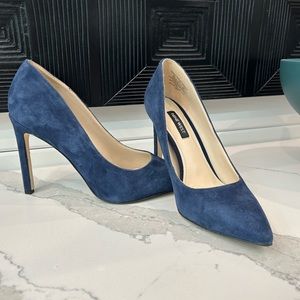 Blue suede Nine West heels.